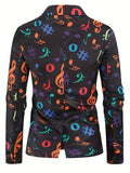 Riolio Allover Print One Button Blazer, Men's Casual Music Note Pattern Flap Pocket Lapel Sports Coat For Spring Fall Business