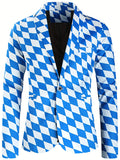 Riolio Allover Print One Button Blazer, Men's Casual Music Note Pattern Flap Pocket Lapel Sports Coat For Spring Fall Business