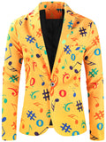 Riolio Allover Print One Button Blazer, Men's Casual Music Note Pattern Flap Pocket Lapel Sports Coat For Spring Fall Business