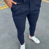 Riolio Slim Fit Elegant Slacks, Men's Casual Vintage Style Slightly Stretch Dress Pants