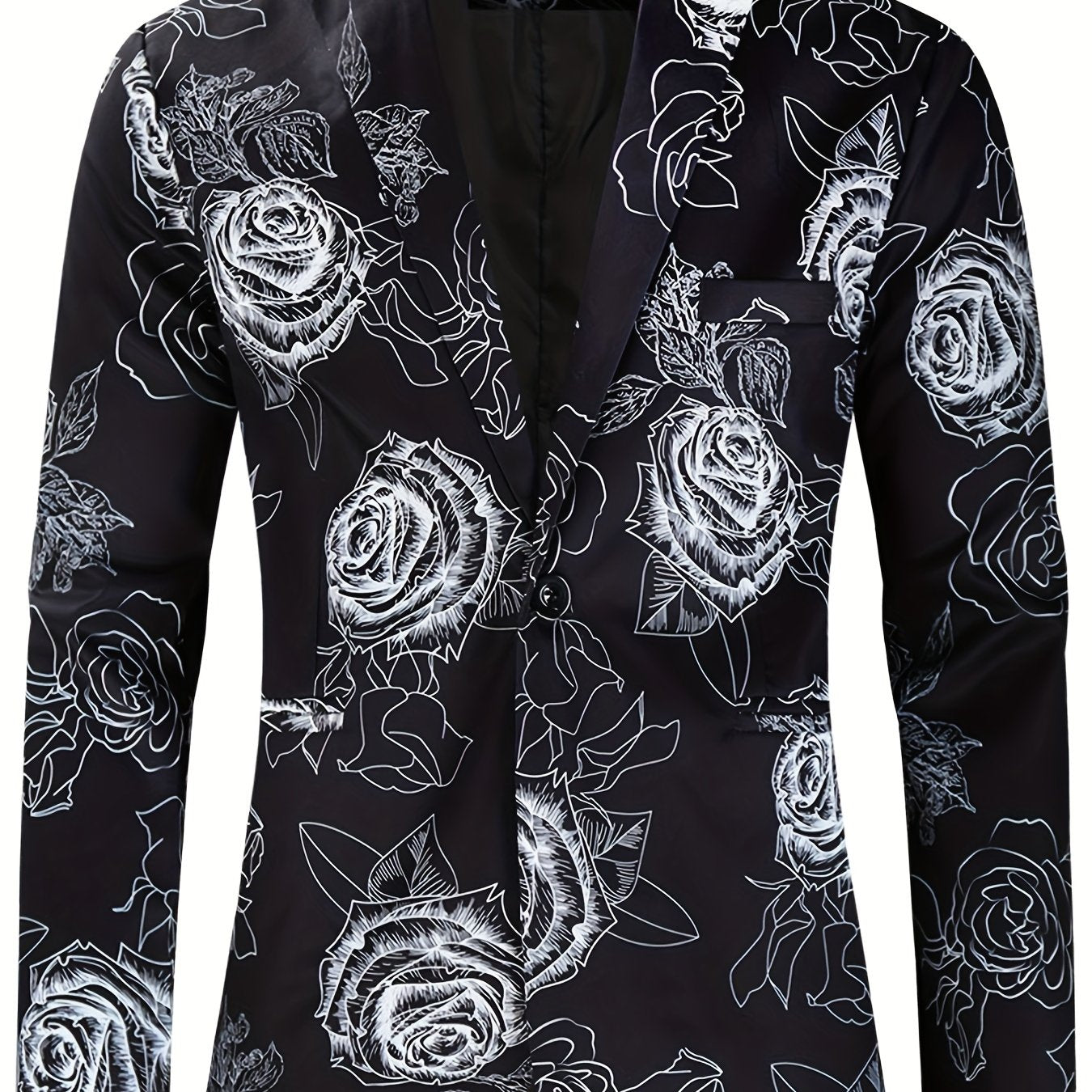 Riolio Allover Print One Button Blazer, Men's Casual Music Note Pattern Flap Pocket Lapel Sports Coat For Spring Fall Business