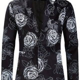 Riolio Allover Print One Button Blazer, Men's Casual Music Note Pattern Flap Pocket Lapel Sports Coat For Spring Fall Business