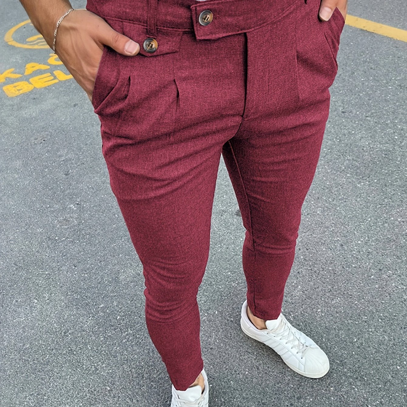 Riolio Slim Fit Elegant Slacks, Men's Casual Vintage Style Slightly Stretch Dress Pants