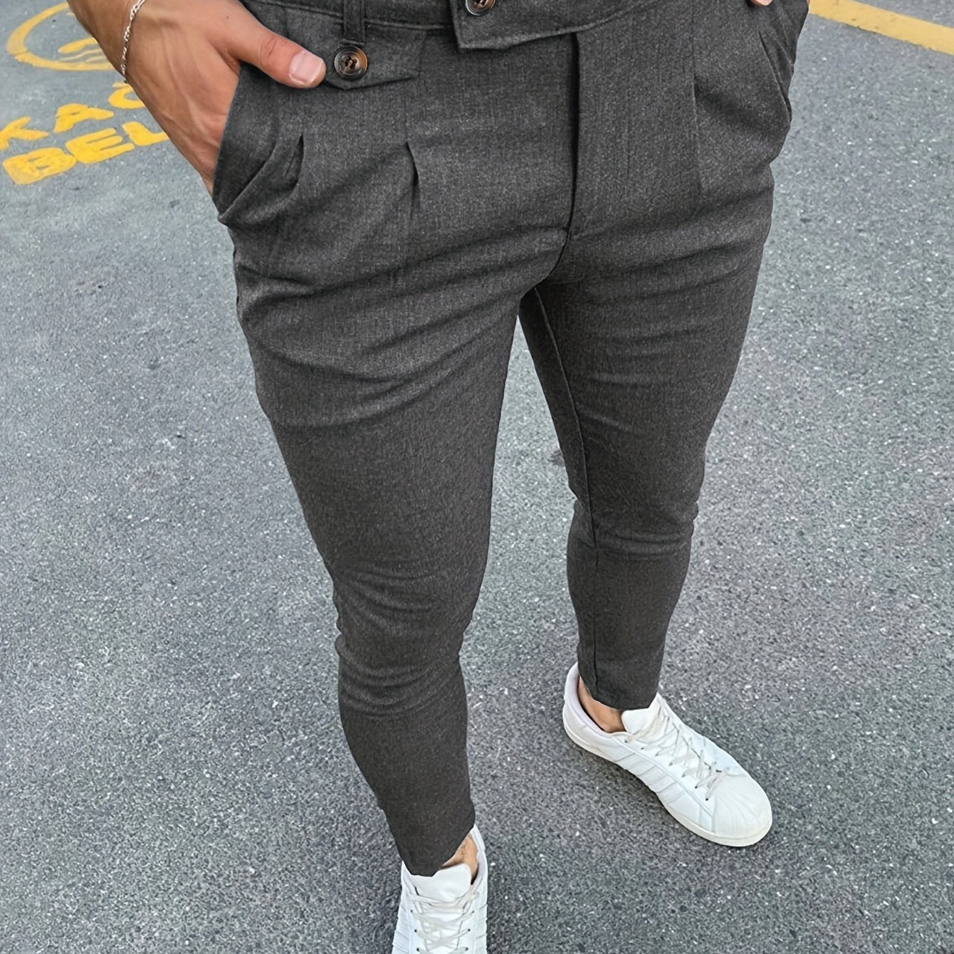 Riolio Slim Fit Elegant Slacks, Men's Casual Vintage Style Slightly Stretch Dress Pants