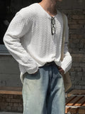 Riolio Men's Casual Long Sleeve Knit T-Shirt with 3D Spiral Texture - Soft Polyester, Loose Fit, Round Neck, Machine Washable - Perfect for Casual Attire
