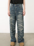 Riolio Men's Vintage Loose Fit Jeans - Cotton Blend, Striped Pattern, Casual Street Dance Party Ripple Denim Pants