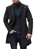 Riolio Men'S Casual Midi-Length Blend Coat, Polyester Lined, Non-Stretch Fabric, Solid Color, Long Sleeve, with Slit Hem, Single Breasted Placket, Lapel Collar, for Fall/Winter Collection