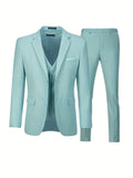 Riolio Men's Elegant 3pcs Light Blue Suit Set - Single Breasted Jacket with Lapel Collar, Matching Vest & Pants, Polyester Blend, Machine Washable - Ideal for Weddings, Parties, Business & Formal Occasions