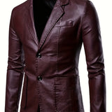 Riolio Men's Casual Faux Leather Blazer - Slim Fit, Button-Up Jacket with Pockets for Spring & Fall