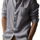 Riolio Casual Stand Collar Long Sleeve Breathable Pocket Button Shirt for Men, Spring/Fall