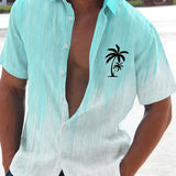 Riolio Men's Lightweight Gradient Palm Tree Short Sleeve Shirt - Button-Up, Breathable Polyester, Ideal for Vacation & Casual Wear, Palm Tree Decor