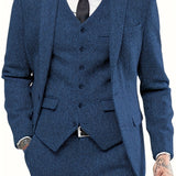 Riolio Mens Tweed Wool Herringbone Wedding Suit Prom Tuxedos 3pcs Peak Lapel Dress