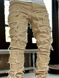 Riolio [Straight Leg Creative Tassel Jeans] Men's Creative Tassel Straight Leg Jeans, Men's Casual Medium Stretch Street Style Hip Hop Barrel Jeans For All Seasons