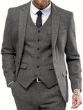 Riolio Mens Tweed Wool Herringbone Wedding Suit Prom Tuxedos 3pcs Peak Lapel Dress