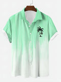 Riolio Men's Lightweight Gradient Palm Tree Short Sleeve Shirt - Button-Up, Breathable Polyester, Ideal for Vacation & Casual Wear, Palm Tree Decor