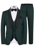 Riolio MALE Men's 3 Piece Suit Slim Fit Solid One Button Business Party Wedding Tuxedo Suits Blazer Jacket Vest Pants Set Dark Green