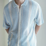 Riolio New Striped Color-Blocked Shirt for Spring And Summer, Men'S Casual Knitted Short-Sleeve Shirt, Simple And Stylish Breathable Beach Shirt.