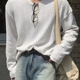 Riolio Men's Casual Long Sleeve Knit T-Shirt with 3D Spiral Texture - Soft Polyester, Loose Fit, Round Neck, Machine Washable - Perfect for Casual Attire