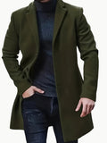 Riolio Men'S Casual Midi-Length Blend Coat, Polyester Lined, Non-Stretch Fabric, Solid Color, Long Sleeve, with Slit Hem, Single Breasted Placket, Lapel Collar, for Fall/Winter Collection