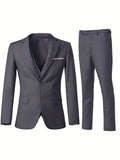 Riolio Men's Elegant 3pcs Light Blue Suit Set - Single Breasted Jacket with Lapel Collar, Matching Vest & Pants, Polyester Blend, Machine Washable - Ideal for Weddings, Parties, Business & Formal Occasions