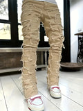 Riolio [Straight Leg Creative Tassel Jeans] Men's Creative Tassel Straight Leg Jeans, Men's Casual Medium Stretch Street Style Hip Hop Barrel Jeans For All Seasons