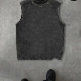 Riolio Single-sided Printing, 100% Retro Washed Pure Cotton Round Neck Vest, Men'S Sleeveless Vest Retro Washed For All Seasons - Must-have Gift - High-quality Material 230g