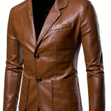 Riolio Men's Casual Faux Leather Blazer - Slim Fit, Button-Up Jacket with Pockets for Spring & Fall