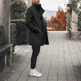 mens clothing styles casual Men's Fashionable Slim-Fit Mid-Length Stand Collar Woolen Trench Coat