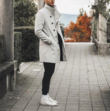 mens clothing styles casual Men's Fashionable Slim-Fit Mid-Length Stand Collar Woolen Trench Coat