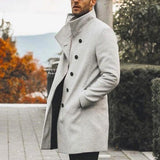 mens clothing styles casual Men's Fashionable Slim-Fit Mid-Length Stand Collar Woolen Trench Coat