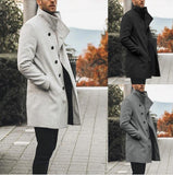 Riolio mens clothing styles casual Men's Fashionable Slim-Fit Mid-Length Stand Collar Woolen Trench Coat