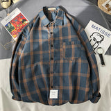 90s fashion men Shirt Men's Hong Kong Style Casual Long-Sleeved Plaid Shirt Trendy Spring and Autumn New