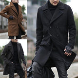 Riolio men’s fashion Winter New Double-Breasted Mid-Length Men's Lapel Woolen Trench Coat