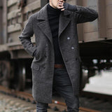 men’s fashion Winter New Double-Breasted Mid-Length Men's Lapel Woolen Trench Coat