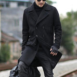 men’s fashion Winter New Double-Breasted Mid-Length Men's Lapel Woolen Trench Coat