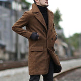 men’s fashion Winter New Double-Breasted Mid-Length Men's Lapel Woolen Trench Coat