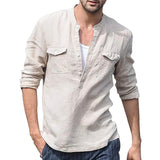 masculine men New Cotton and Linen Casual Fashion Slim-Fit Long-Sleeved Polo Collar Men's T-shirt