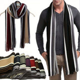 Riolio Men Autumn/Winter Casual Wrap Vertical Stripe Muffler Color Contrast Long Knit Scarf