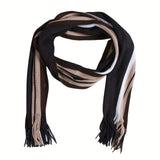 Riolio Men Autumn/Winter Casual Wrap Vertical Stripe Muffler Color Contrast Long Knit Scarf