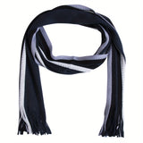 Riolio Men Autumn/Winter Casual Wrap Vertical Stripe Muffler Color Contrast Long Knit Scarf