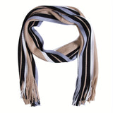 Riolio Men Autumn/Winter Casual Wrap Vertical Stripe Muffler Color Contrast Long Knit Scarf