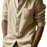 Riolio Casual Stand Collar Long Sleeve Breathable Pocket Button Shirt for Men, Spring/Fall