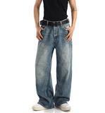 Riolio - WASHED BLUE STRAIGHT DENIM JEANS - chill guy 90s fashion mens fashion