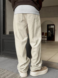 Riolio [100% Polyester Breathable Pants] Men'S Casual Corduroy Pants, Solid Color Fashionable Comfortable Breathable Waistband Straight-Leg Trousers, Streetwear Outdoor Activity Essential, 100% Polyester Non-Stretch Fabric, A