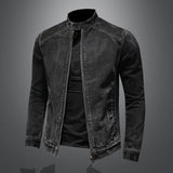 men outfits Spring and Autumn New Stand Collar Zipper Denim Coat Men's plus Size Trendy Motorcycle Jacket