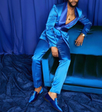 Riolio New Fashion Satin Men Suits Chic Royal Blue Shawl Lapel Male Blazer Party Prom Wedding Tuxedo Casual Slim Fit Suit 2 Piece