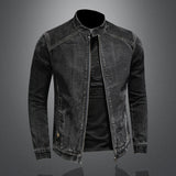 men outfits Spring and Autumn New Stand Collar Zipper Denim Coat Men's plus Size Trendy Motorcycle Jacket