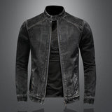 men outfits Spring and Autumn New Stand Collar Zipper Denim Coat Men's plus Size Trendy Motorcycle Jacket