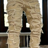 Riolio [Straight Leg Creative Tassel Jeans] Men's Creative Tassel Straight Leg Jeans, Men's Casual Medium Stretch Street Style Hip Hop Barrel Jeans For All Seasons