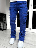 Riolio [Slim Fit Tassel Jeans] Men's slim fit and creative tassel decoration straight jeans, men's casual streetwear style hip-hop skateboard rap jeans, all seasons